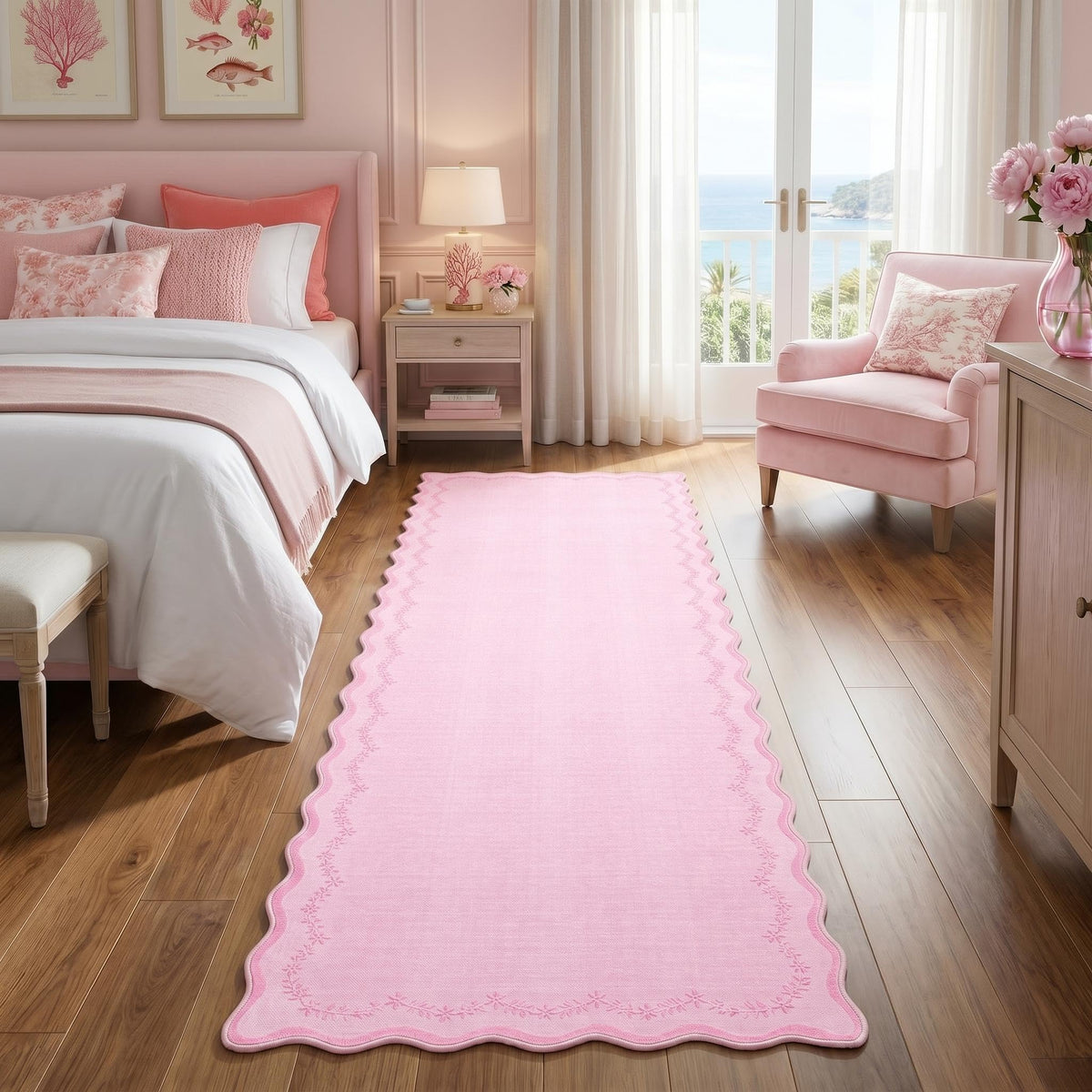 Scalloped Washable Area Rug with Non-Slip Backing
