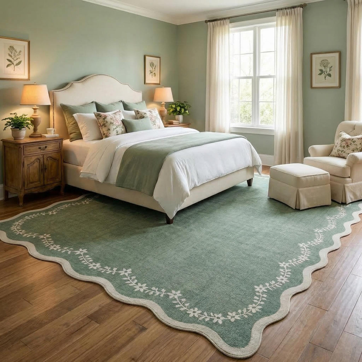 Scalloped Washable Area Rug with Non-Slip Backing