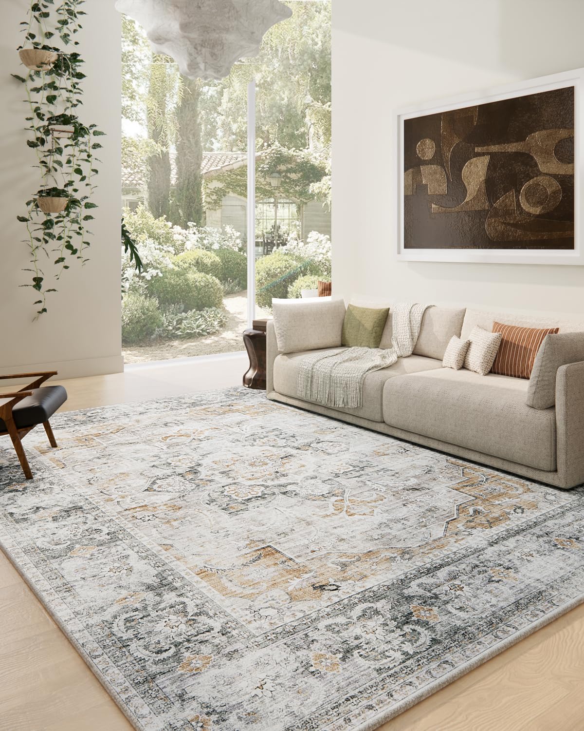 Washable Vintage Runner Rug with Non-Slip Backing