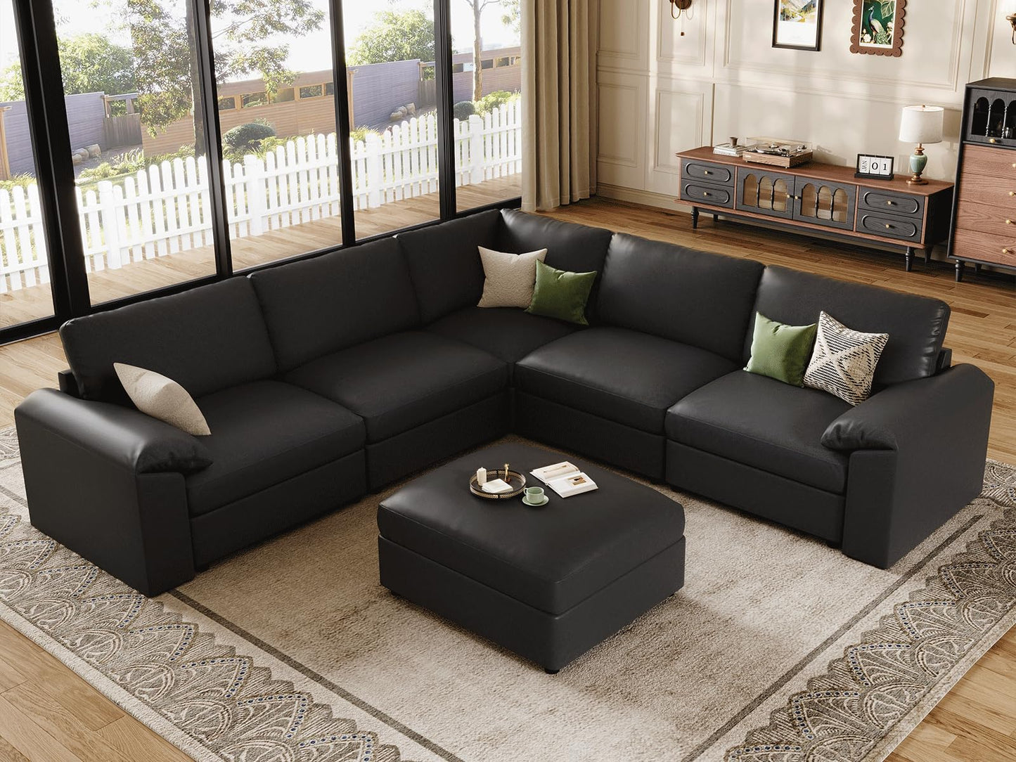 Faux Leather Modular Sectional Sofa for Large Spaces