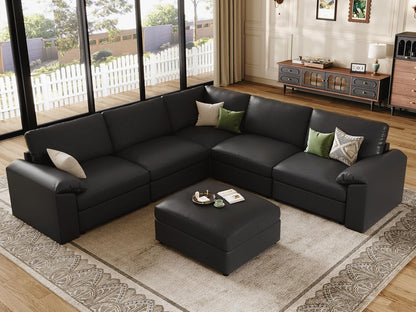 Faux Leather Modular Sectional Sofa for Large Spaces