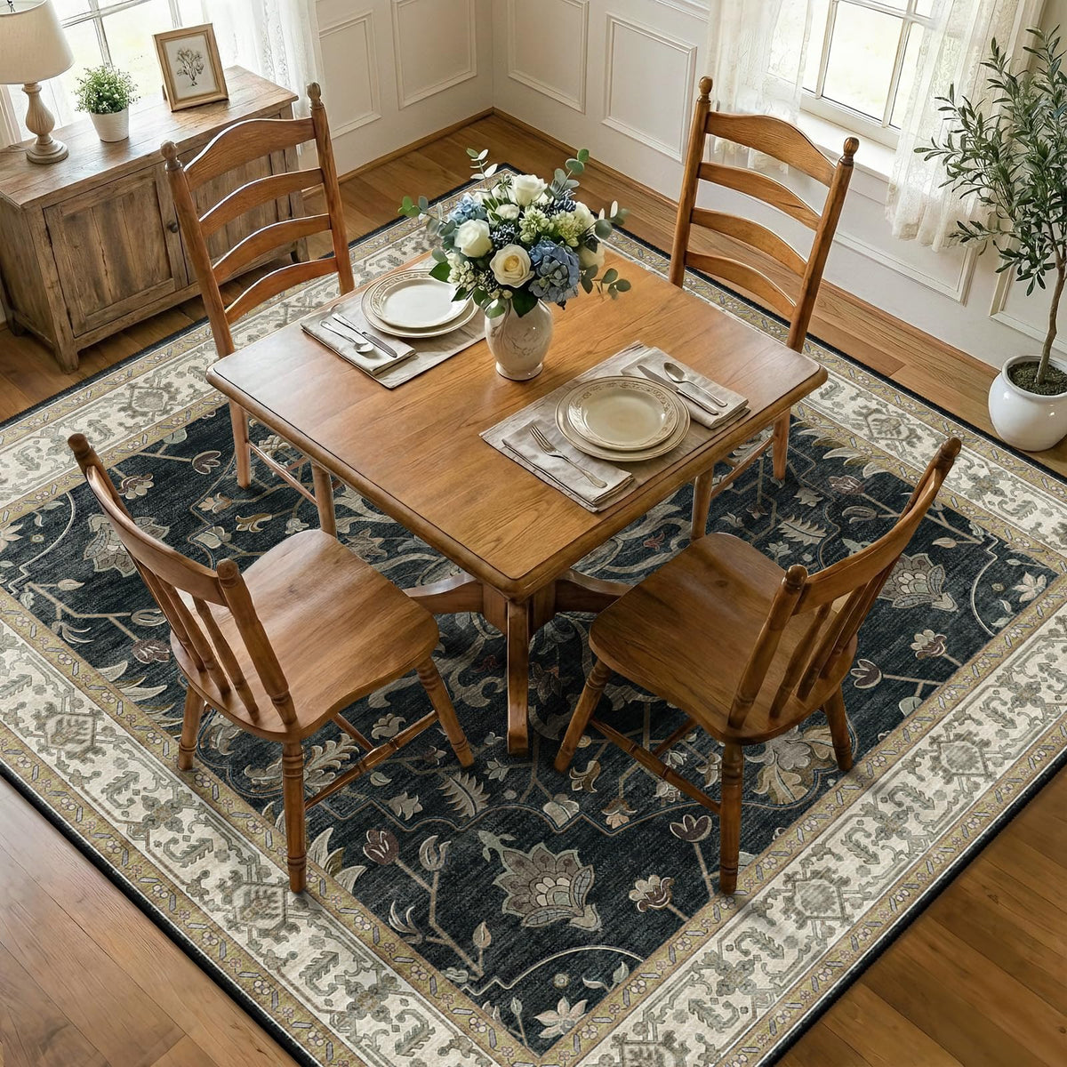 Washable Area Rug with Soft Non-Slip Backing