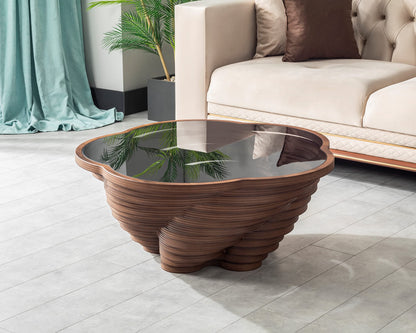 Natural Walnut Coffee Table with Glass Top