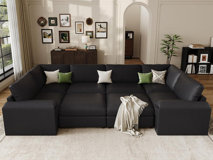 Faux Leather Modular Sectional Sofa for Large Spaces