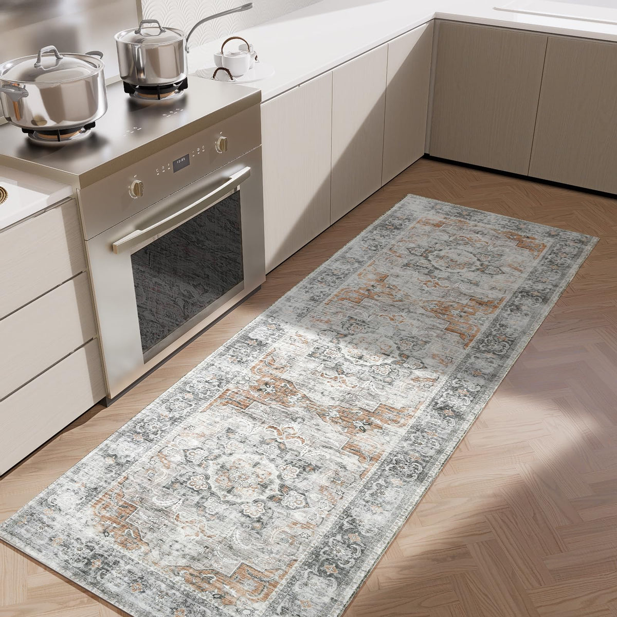 Washable Vintage Runner Rug with Non-Slip Backing