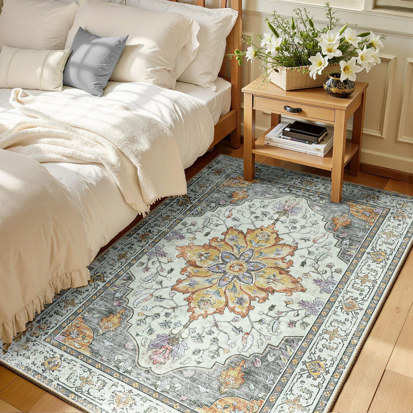 Washable Area Rug with Soft Non-Slip Backing