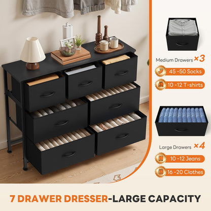 7-Drawer Fabric Dresser with Wood Top and Steel Frame