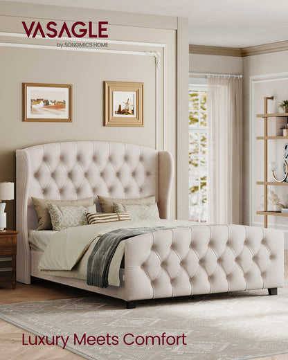 Upholstered Platform Bed with Tall Headboard