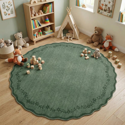 Scalloped Washable Area Rug with Non-Slip Backing