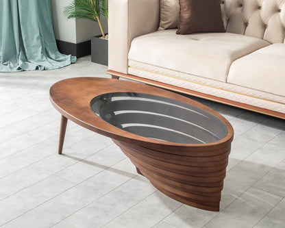 Natural Walnut Coffee Table with Glass Top