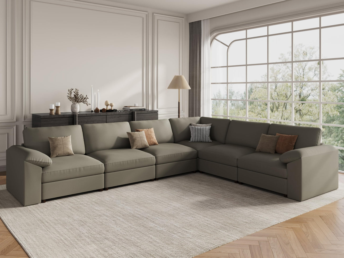 Faux Leather Modular Sectional Sofa for Large Spaces
