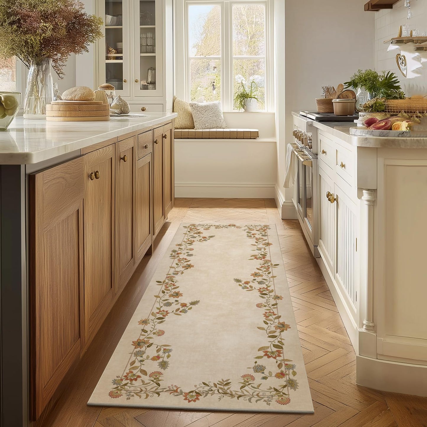 Washable Vintage Runner Rug with Non-Slip Backing