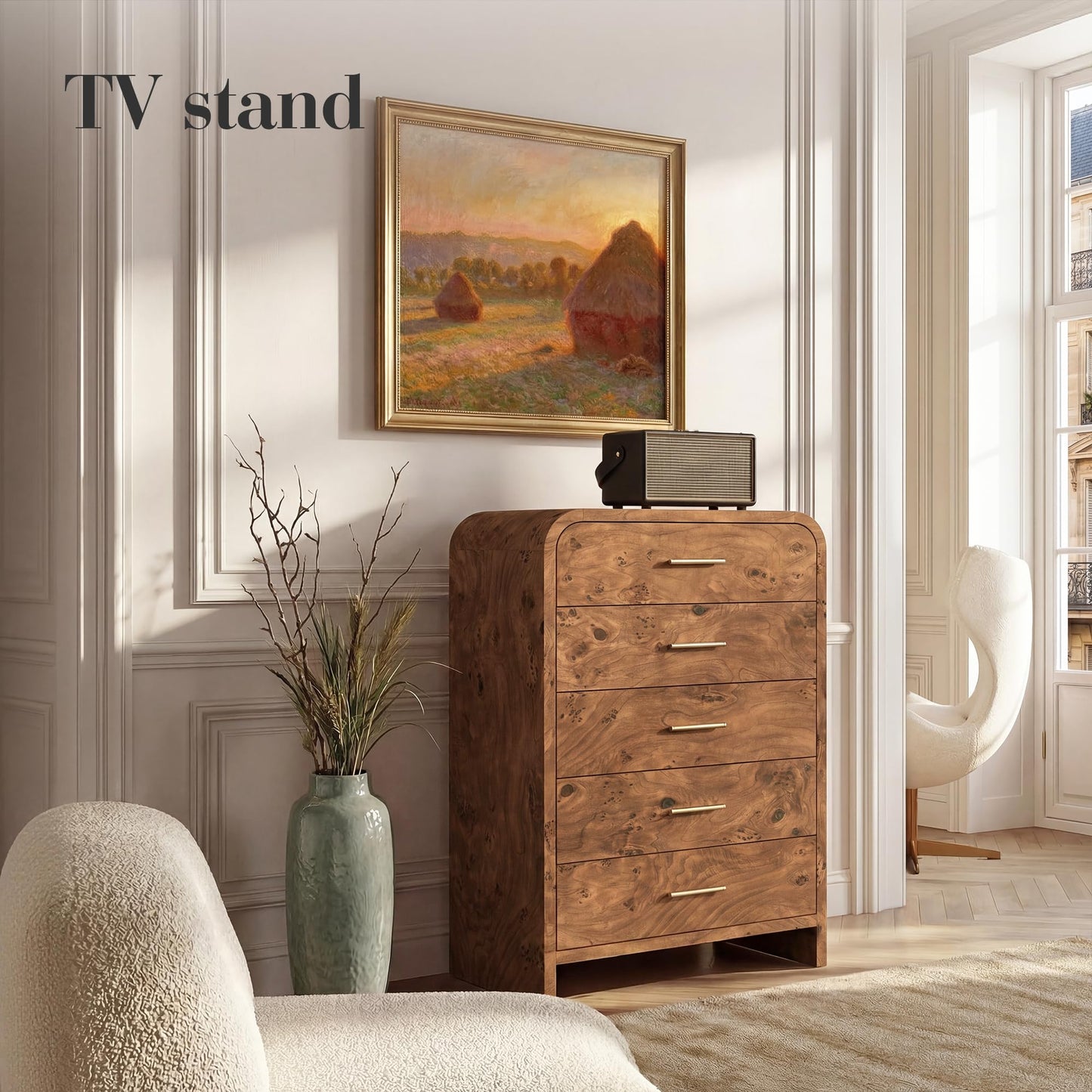 Curved 63-Inch Modern Dresser with Spacious Storage