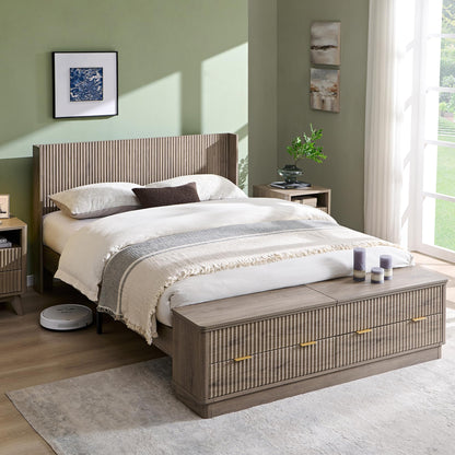 Fluted Platform Bed with Wingback Storage Headboard
