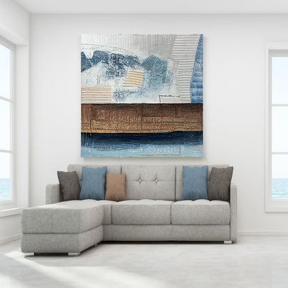 Oversized Blue & White Canvas Wall Art Painting