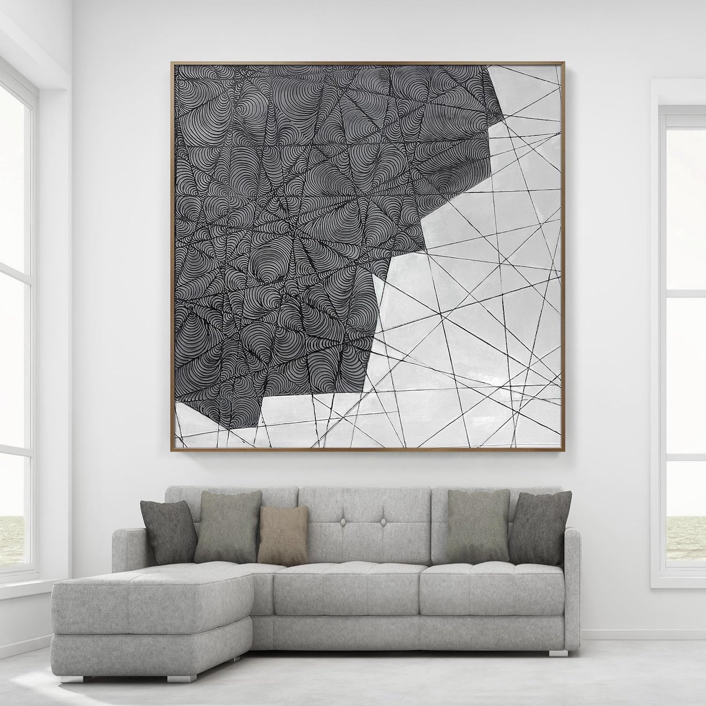 Oversized Blue & White Canvas Wall Art Painting