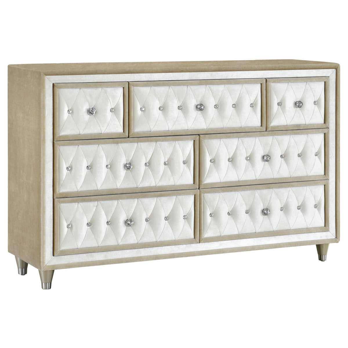 7-Drawer Upholstered Dresser with Tufted Details