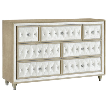 7-Drawer Upholstered Dresser with Tufted Details