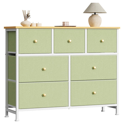7-Drawer Fabric Dresser with Wood Top and Steel Frame