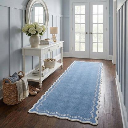 Scalloped Washable Area Rug with Non-Slip Backing
