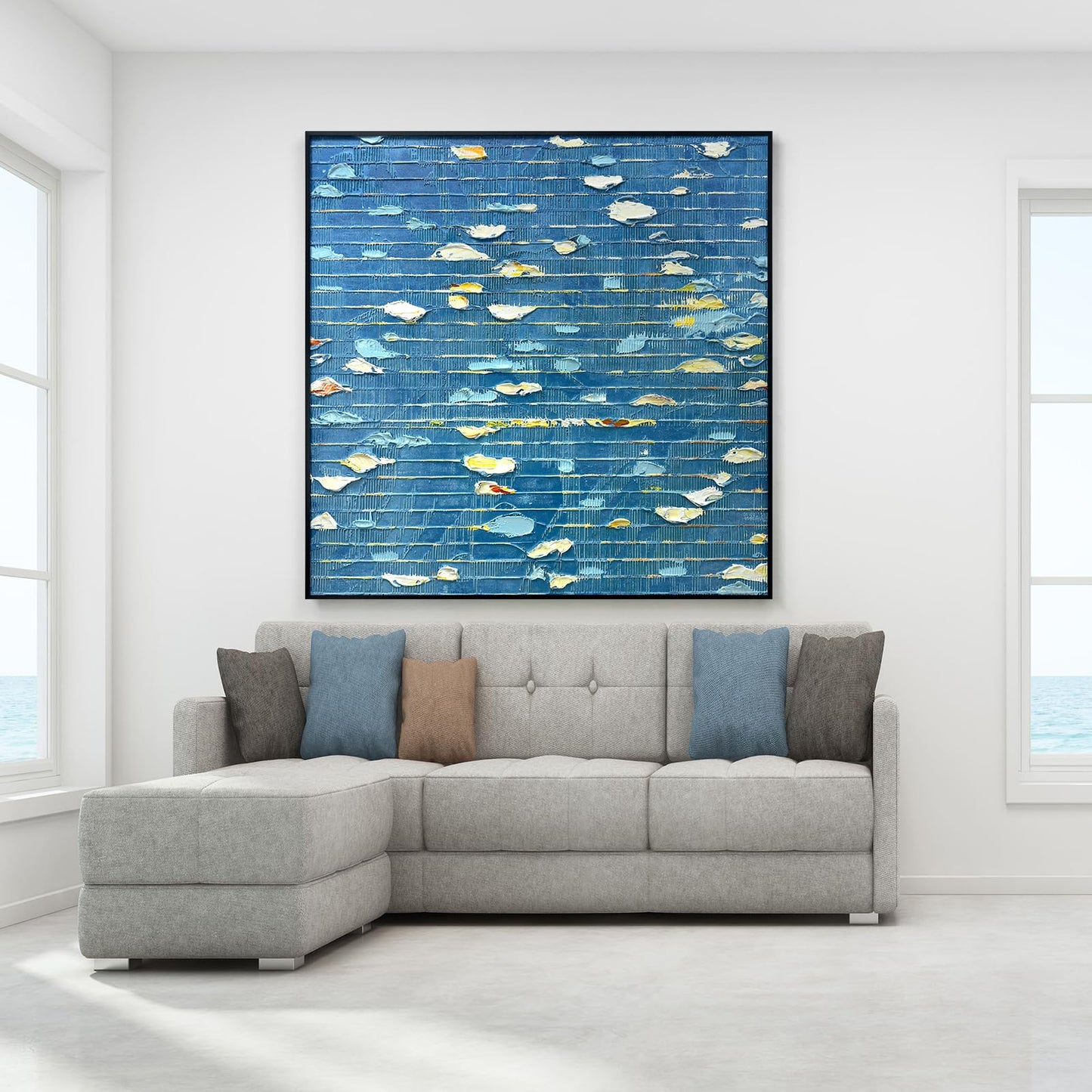 Oversized Blue & White Canvas Wall Art Painting