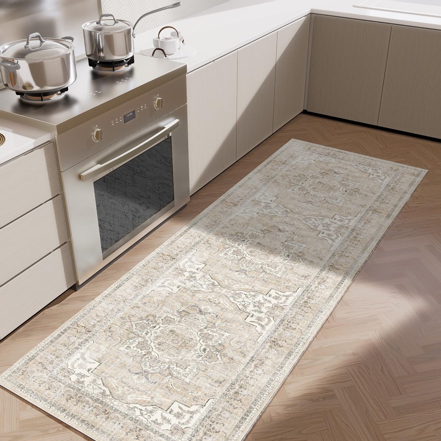 Washable Vintage Runner Rug with Non-Slip Backing