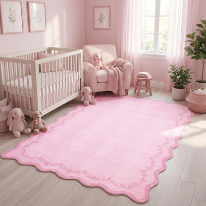Scalloped Washable Area Rug with Non-Slip Backing