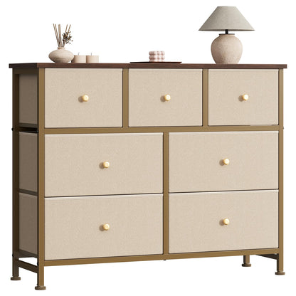 7-Drawer Fabric Dresser with Wood Top and Steel Frame