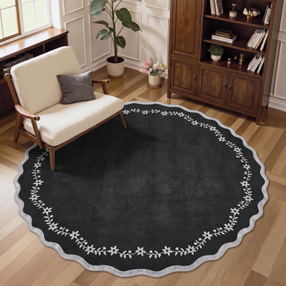 Scalloped Washable Area Rug with Non-Slip Backing