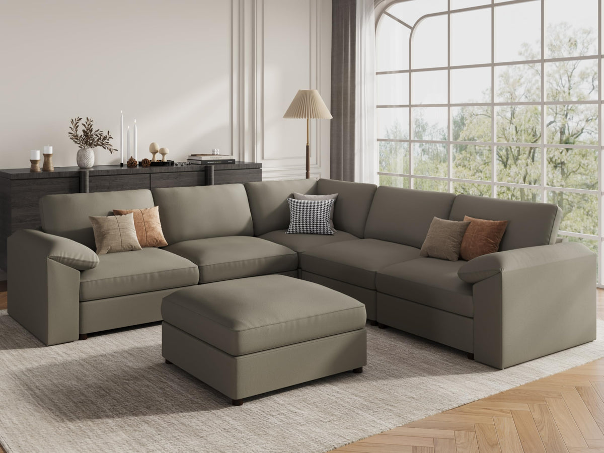Faux Leather Modular Sectional Sofa for Large Spaces