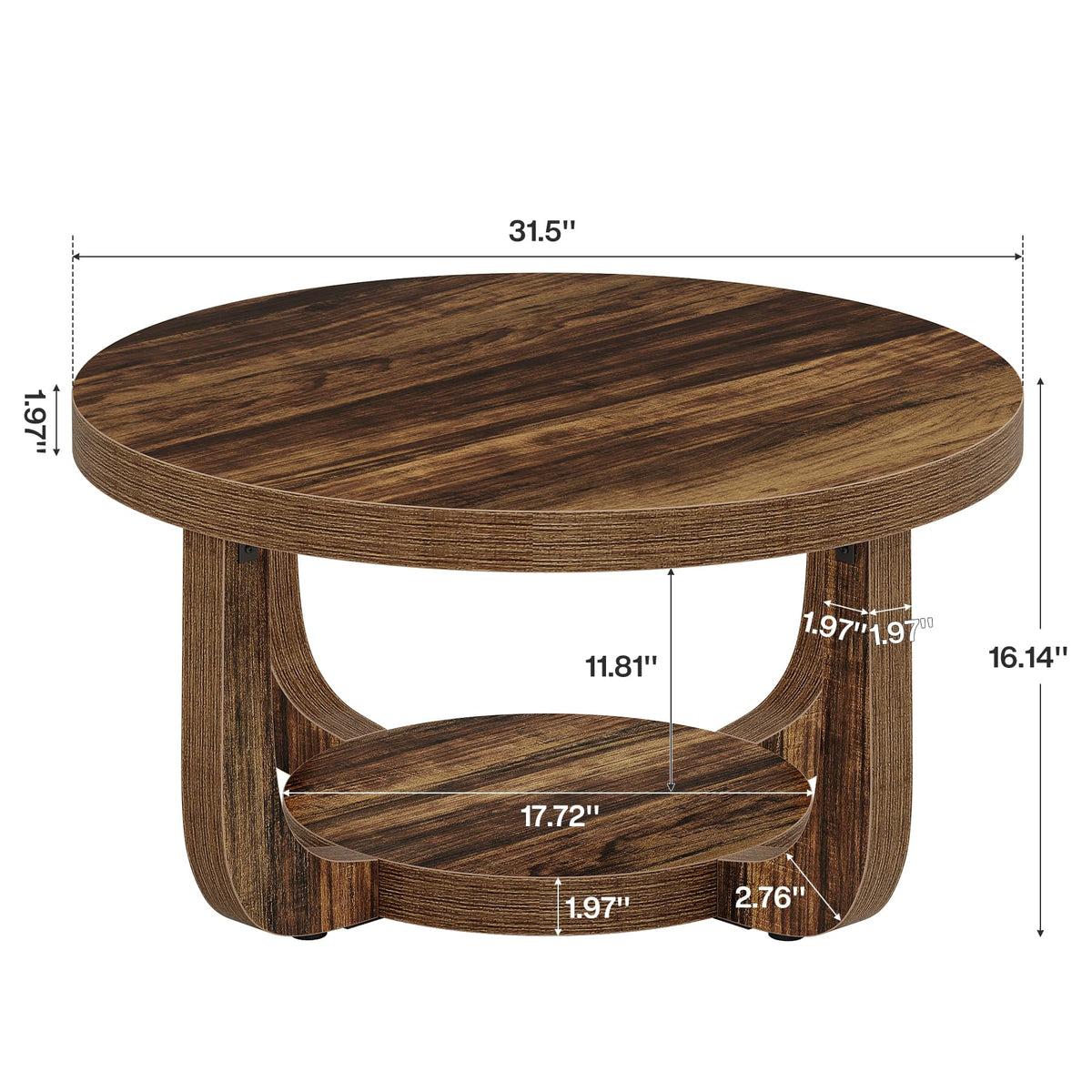 Round Two-Tier Coffee Table with Hidden Storage