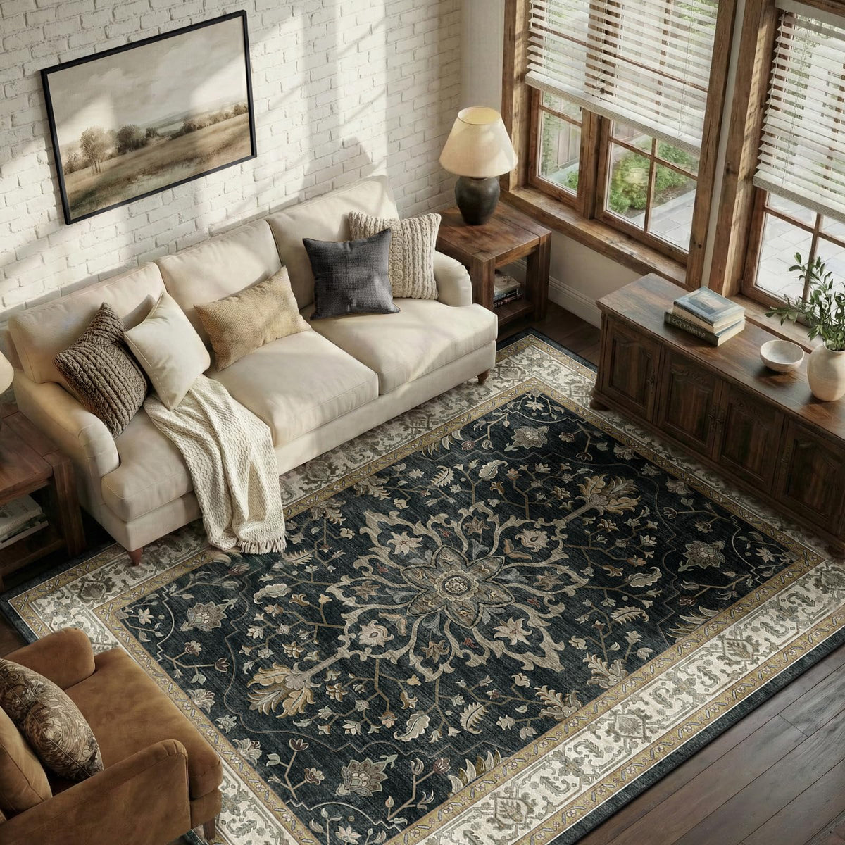 Washable Area Rug with Soft Non-Slip Backing