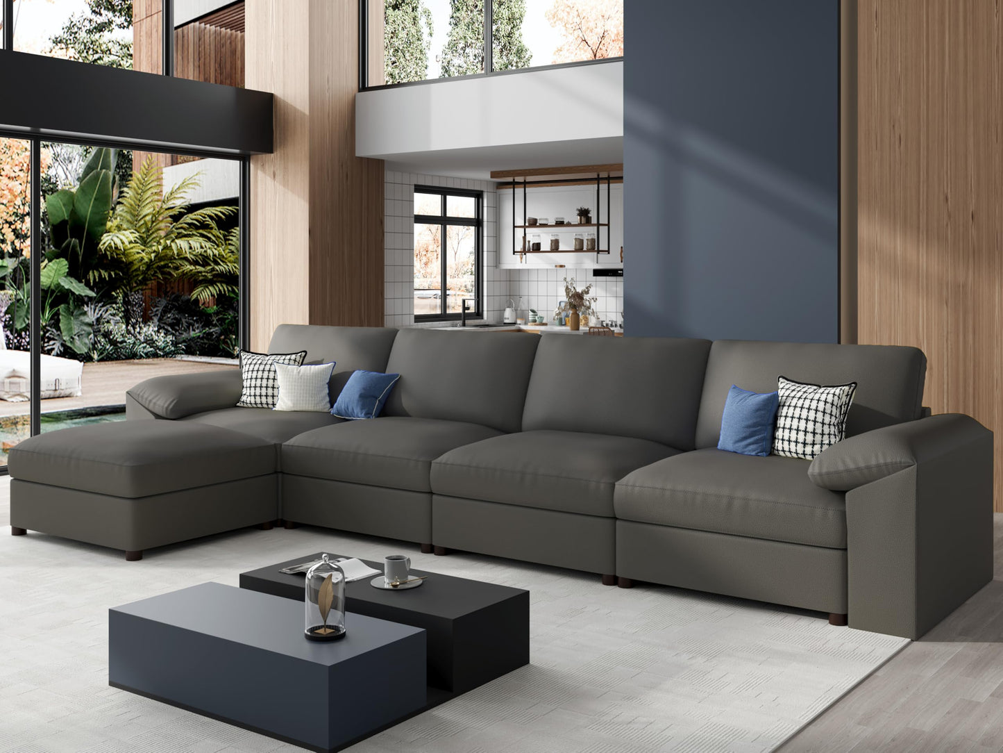 Faux Leather Modular Sectional Sofa for Large Spaces