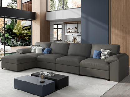 Faux Leather Modular Sectional Sofa for Large Spaces