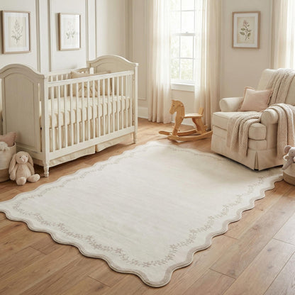 Scalloped Washable Area Rug with Non-Slip Backing