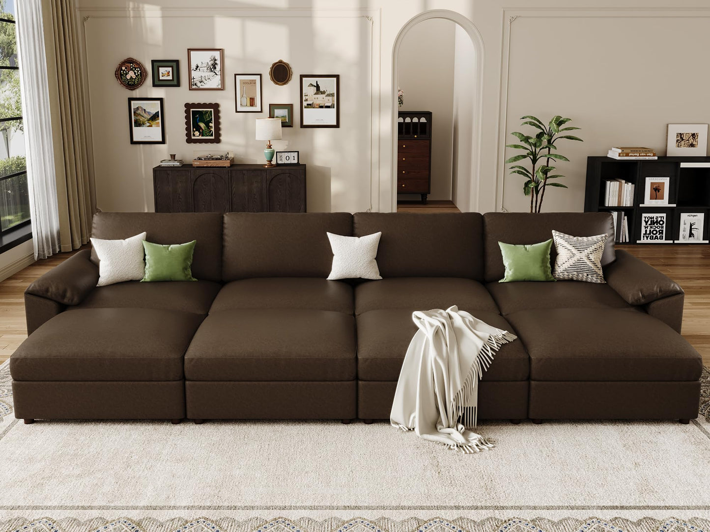 Faux Leather Modular Sectional Sofa for Large Spaces