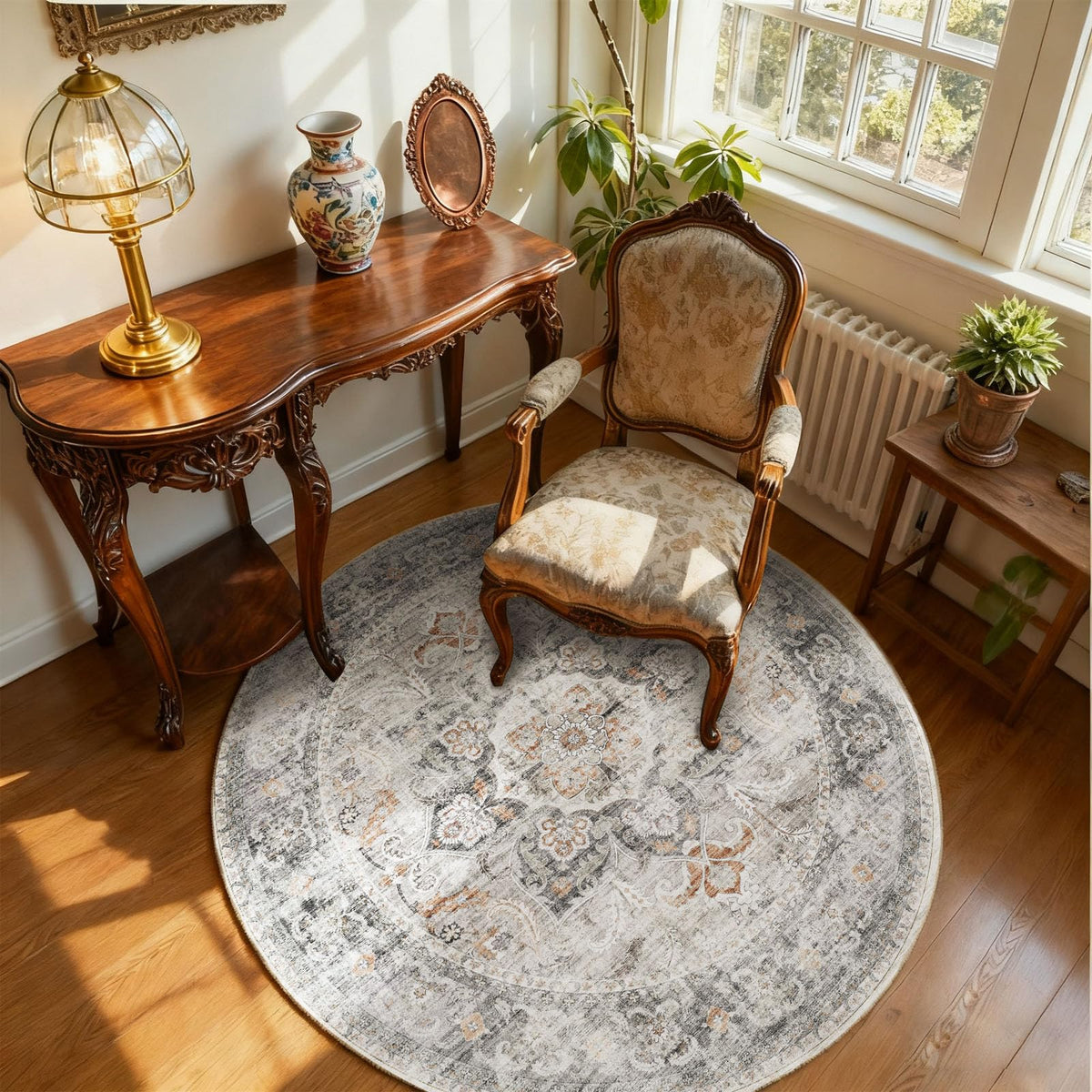 Washable Vintage Runner Rug with Non-Slip Backing