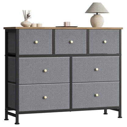 7-Drawer Fabric Dresser with Wood Top and Steel Frame