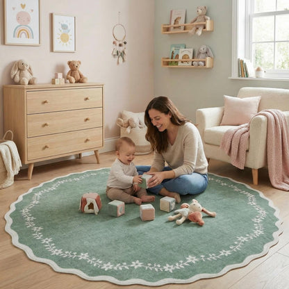 Scalloped Washable Area Rug with Non-Slip Backing