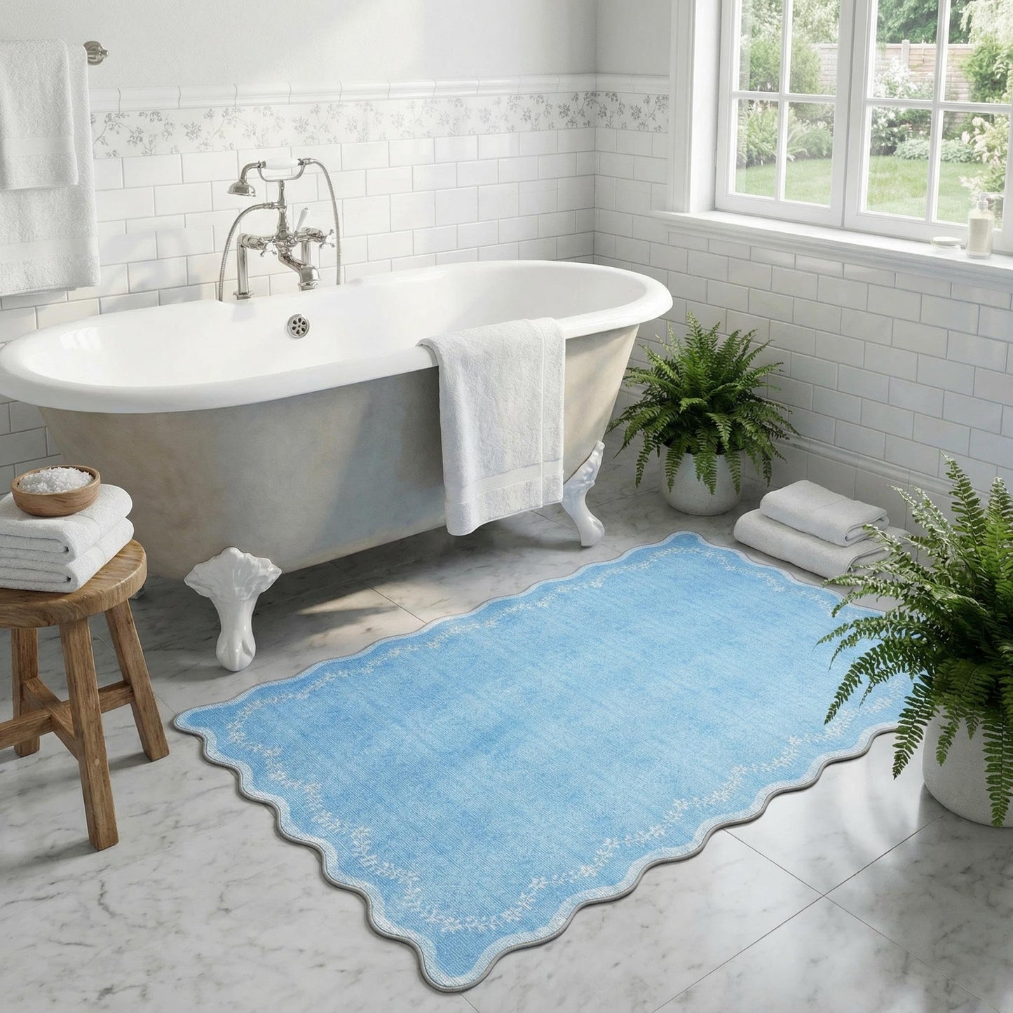 Scalloped Washable Area Rug with Non-Slip Backing