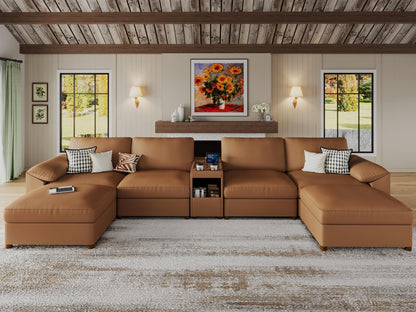 Faux Leather Modular Sectional Sofa for Large Spaces