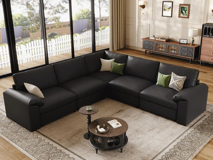 Faux Leather Modular Sectional Sofa for Large Spaces