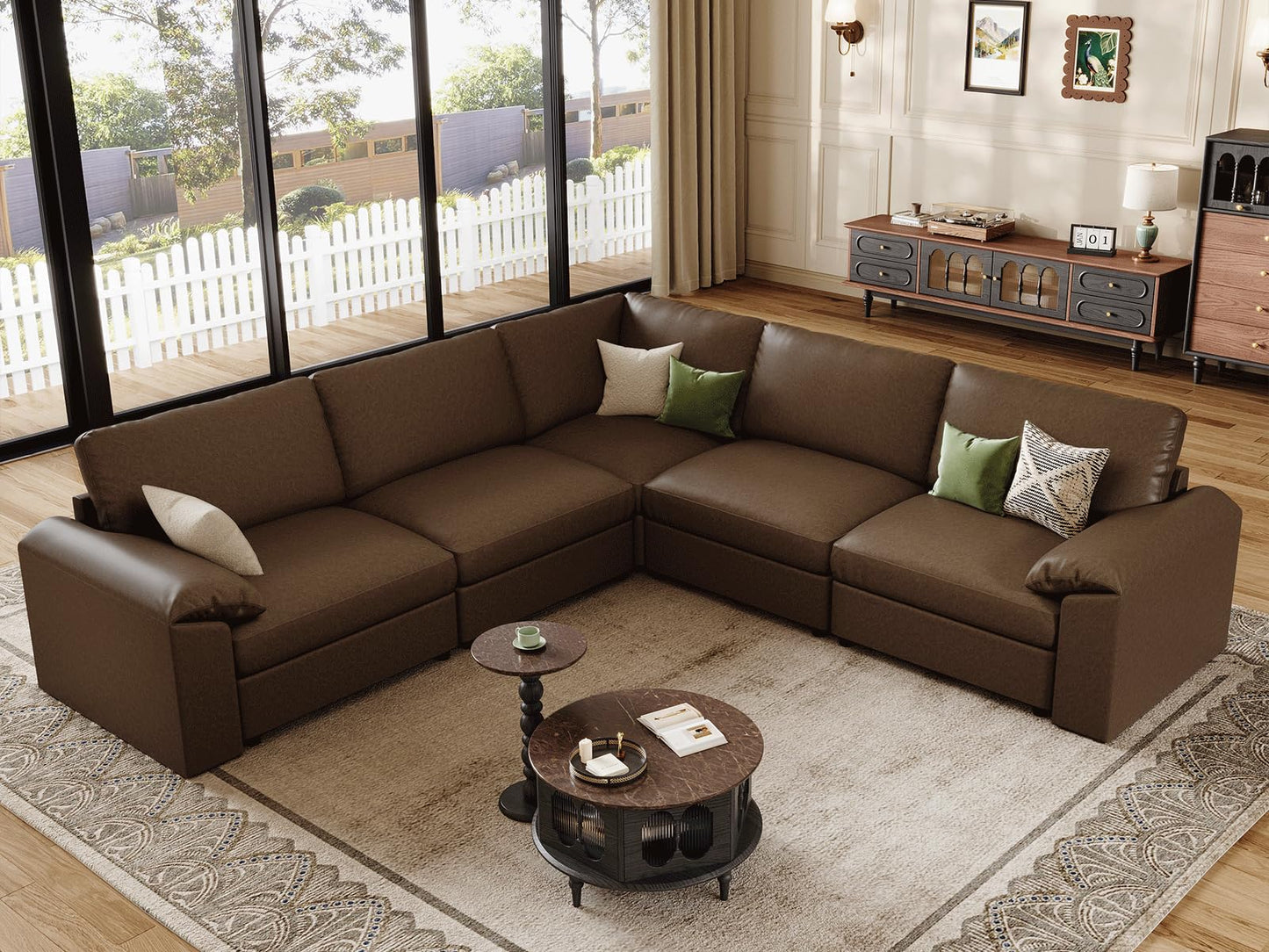 Faux Leather Modular Sectional Sofa for Large Spaces