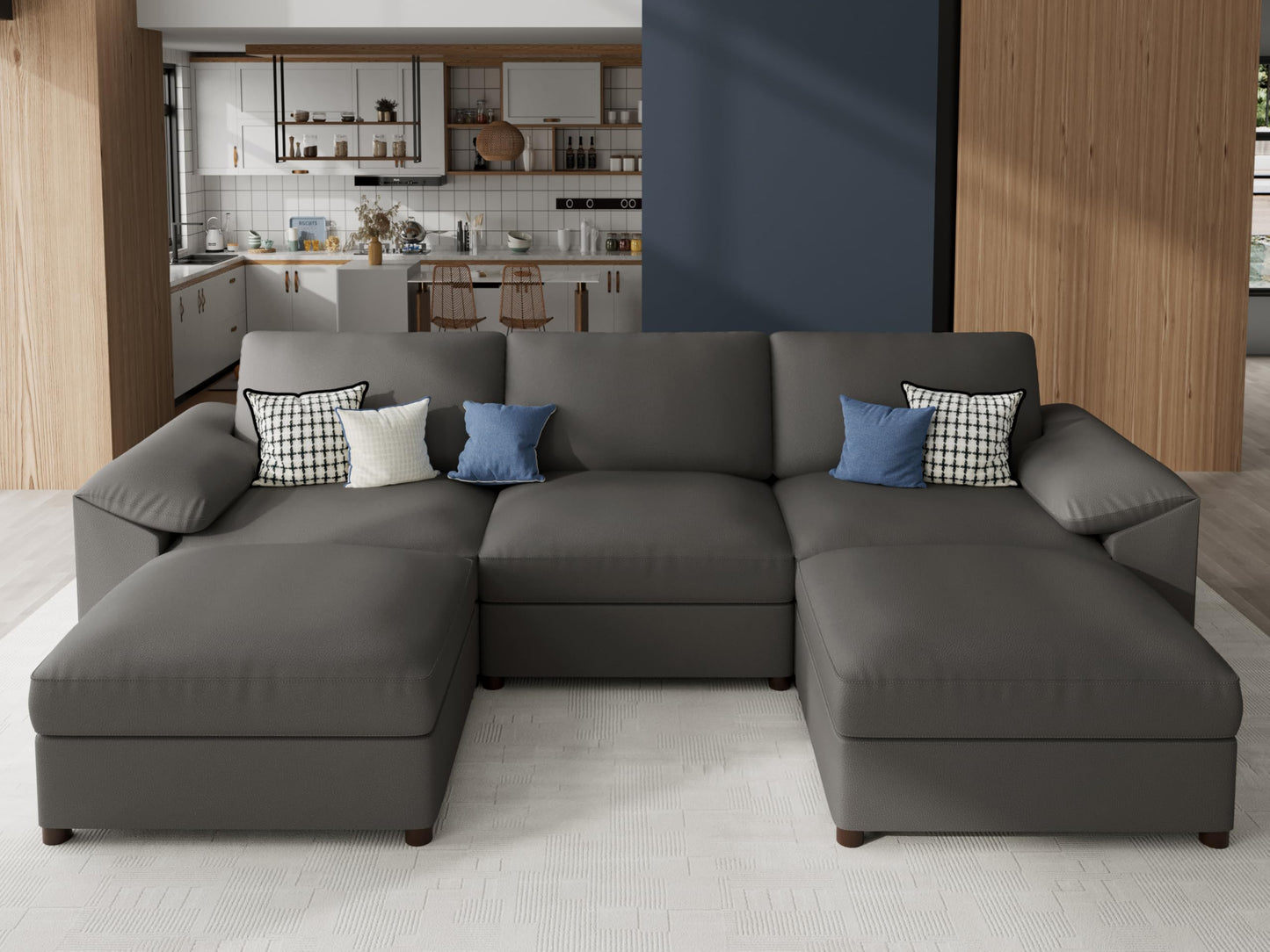 Faux Leather Modular Sectional Sofa for Large Spaces