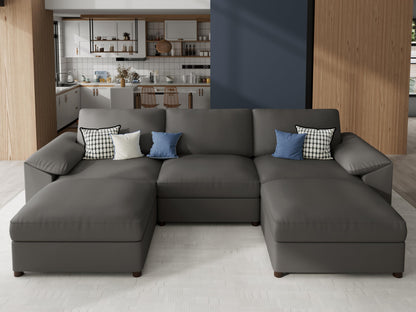 Faux Leather Modular Sectional Sofa for Large Spaces
