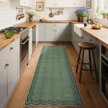 Scalloped Washable Area Rug with Non-Slip Backing