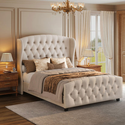 Upholstered Platform Bed with Tall Headboard