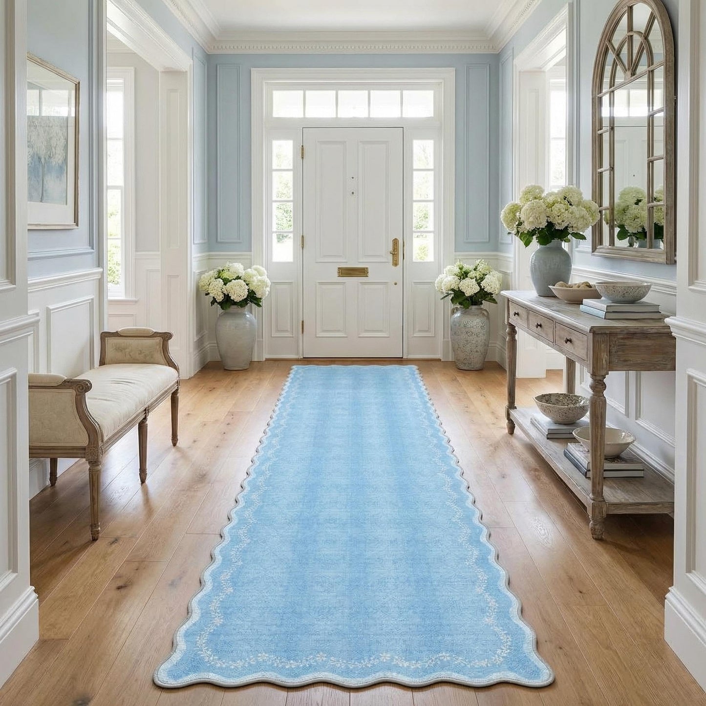 Scalloped Washable Area Rug with Non-Slip Backing