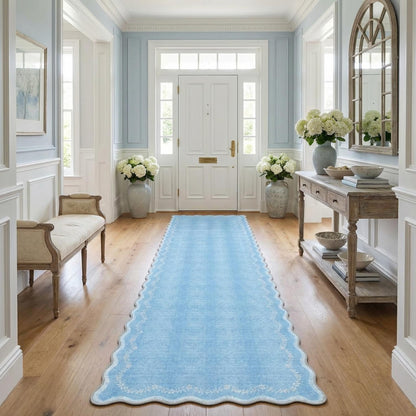 Scalloped Washable Area Rug with Non-Slip Backing