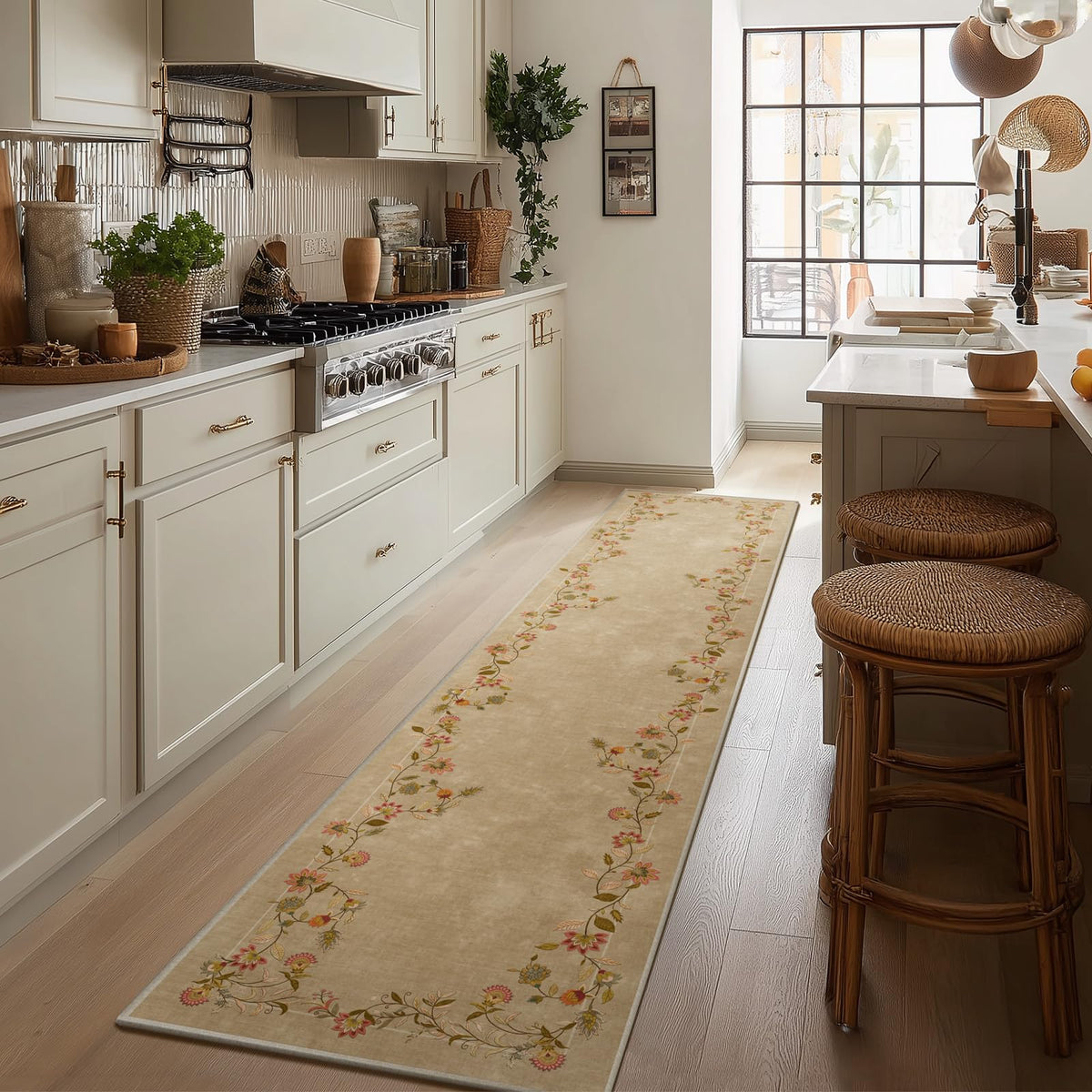 Washable Vintage Runner Rug with Non-Slip Backing